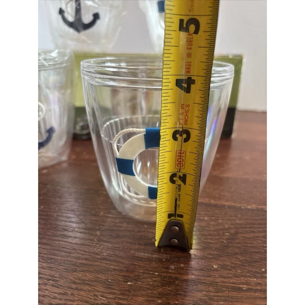 Vtg Set 4 Insulated Bar Tumblers‎ Anchor/Ring Buoy Glasses Hong Kong- NEW!